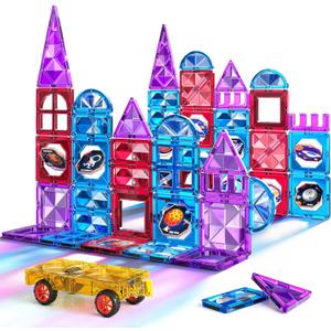 TEMI Magnet Tiles, 80 PCS Magnetism Building Toy Set, Learning and Education Toys for Ages 3 4 5 6 7 8+ Year Old Toddler Kids Boys and Girls