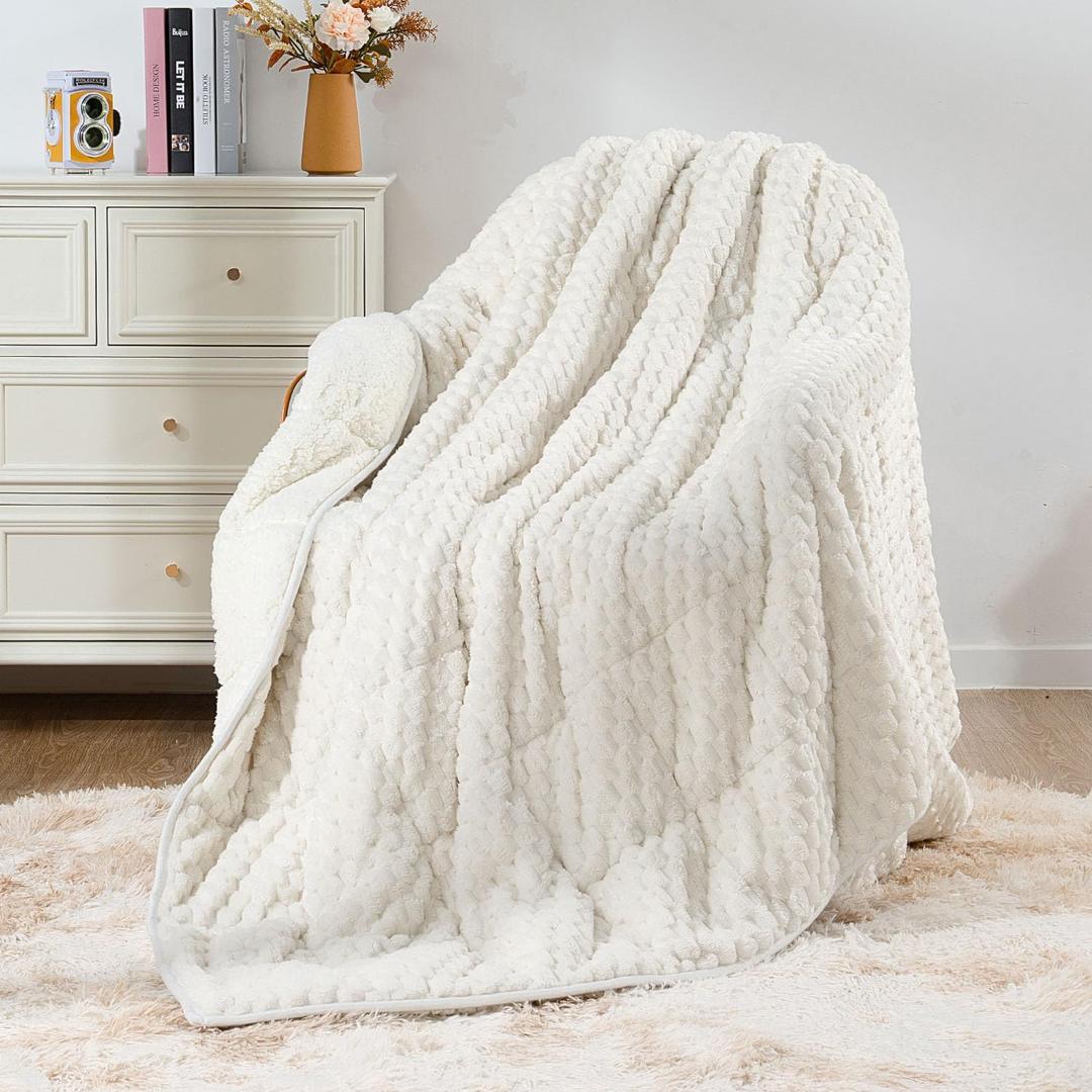Mr. Sandman Weighted Blankets for Adults, Queen Size 80 x 87 Inches, 25lbs
Machine Washable; Soft Warm Sherpa Fleece; Jacquard Flannel with Glass Beads; Heavy Throw for Sleep and Calm; Cream White