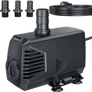 POPOSOAP 680GPH Submersible Water Pump, Water Fountain (2400L/H, 55W) with 8.5FT High Lift Adjustable & 3 Nozzles & 16.4FT Cord, Ultra Quiet Aquarium Pump for Pond Fountain Waterfall Hydroponics-Q104