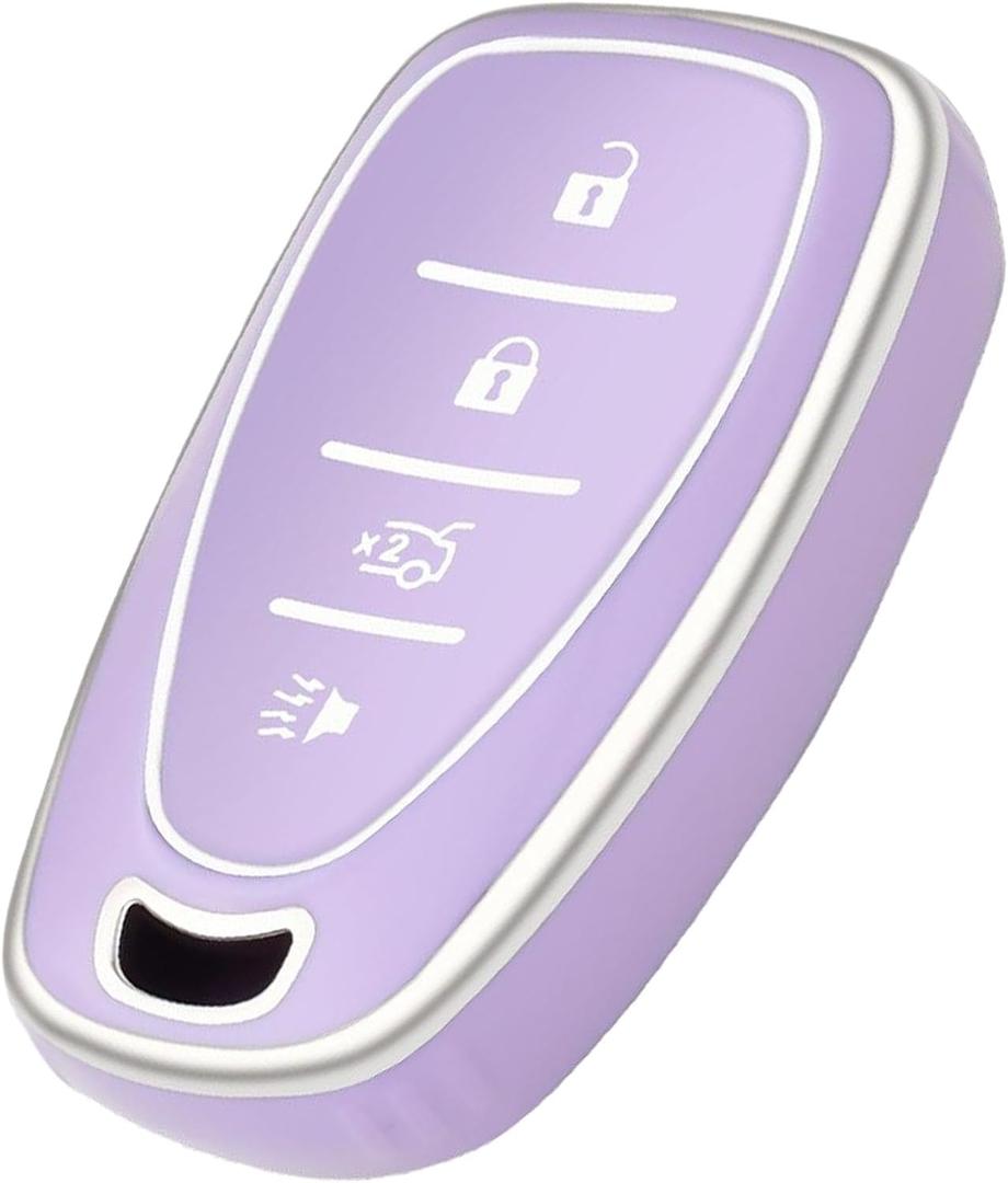 for Chevy Key Fob Cover, TPU Key Fob Case Cover Fits for Chevrolet Chevy Blazer Traverse Malibu Cruze Trax Equinox Trailblazer Bolt Camaro Car Accessories Smart Key Holder, Purple