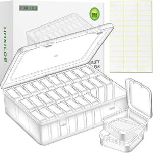 Bead Organizer Box, 30pcs Small Clear Plastic Storage Containers, Craft Storage Box Features Hinged Lid and Labels, Mini Boxes for Bracelets, Jewelry, Diamonds, Clay Beads, Screws, Seeds, Small Parts