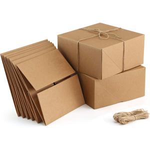 ValBox Premium Gift Boxes 10 Pack 8 x 8 x 4 Brown Paper Gift Boxes with 20 Meters Hemp Rope for Christmas Gifts, Bridesmaid Proposal Boxes, Easy Assemble Boxes