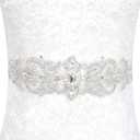 Rhinestone Belt Bridal Crystal Pearl Wedding Sash Bead Trim Women Gowns Sash (White)