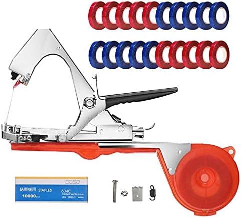 Plant Tying Machine Tomato Tape Tool Fruit Twine Tool with 21 Rolls of Tape and 1 Box of Staple for Garden Vegetable Grape Cucumber Pepper (red)
