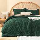 Litanika King Size Comforter Set Emerald Green, 3 Piece Dark Green Boho Tufted Bedding, Forest Green Fluffy Farmhouse Bed Set for All Season with 2 Leaf Pattern Pillowcases（104x90In）