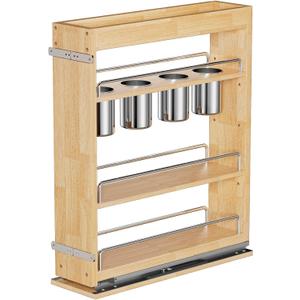 OCG 5" Pull-Out Solid Wood Storage Organizer for Base Cabinets, Soft Close 3 Tier Narrow Pull-out Wooden Storage Rack for Spices, Utensils, and Kitchen Tools
