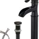 BWE Waterfall Spout Oil Rubbed Bronze Bathroom Faucet Single Handle One Hole Vessel Sink Faucet ORB Lavatory Faucets Deck Mount Tall Body Commercial