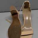 DREAM PAIRS Women's Chunk Low Heel Pump Sandals (7, Nude/Nubuck)