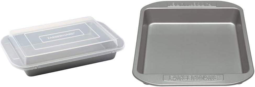Farberware Nonstick Bakeware Baking Pan With Lid/Nonstick Cake Pan, Rectangle - 9 Inch x 13 Inch, Gray & Square - 9 Inch, Gray