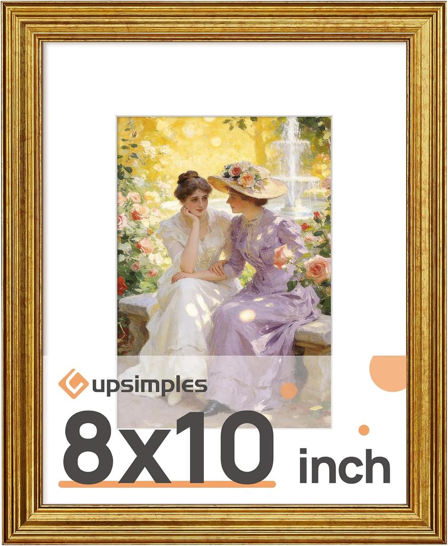 Vintage 8x10 Picture Frame, Antique Gold Frames Display 5x7 with Mat or 8 x 10 Without for Wall or Tabletop Decor, 1pack | Fit 5x7 and 8 x 10 Photo, Wall or Tabletop Display, Antique-style Decoration, Rustic Farmhouse Decor, For Weddings