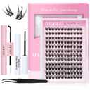 UILULU Lash Clusters Kit 144 Individual Clusters False Eyelashes, DIY Cluster Eye Lash Extensions Set with Bond & Seal, Remover, Tweezers, Fake Eyelash D Curl-0.07-10-16MM(U25 Lash Kit)