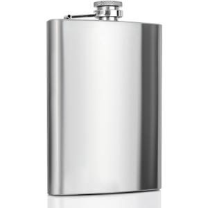 Maxam Stainless Steel Flask, Lightweight Drinking Hip Flask with a Screw-On, Leak Proof Lid, Polished Silver, 8 Ounce Capacity