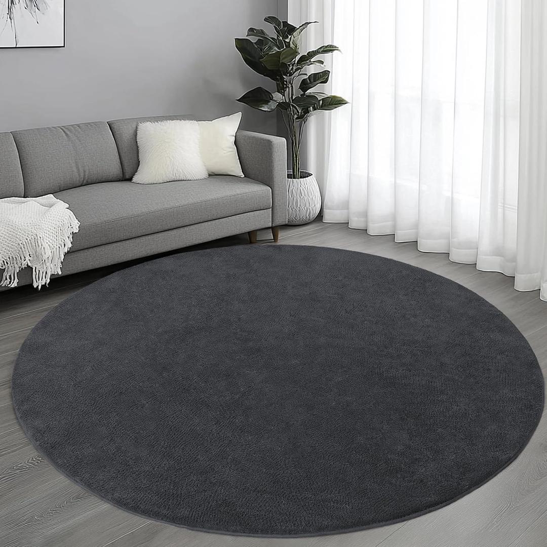 Round Area Rugs for Living Room Bedroom, 6x6 Feet Dark Grey Ultra Soft Thickened Memory-Foam Modern Indoor Circle Rug, Comfy Minimalist Circular Carpets for Girls Boys Nursery Dorm Home Decor