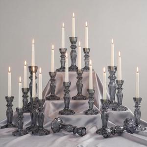 12 Pack Glass Candlestick Holders Set 4.3/6.1'' Taper Stripe Candle Holder Bulk Floral Shape Crystal Decorative Candle Stand Centerpiece for Table Wedding Dining (Black)