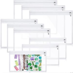 Chengu 9 Pack Clear Zipper Pouches Multipurpose PVC Waterproof Pouch Document Bag for Teacher School Office Supplies Clear Travel Bags for Cosmetic Wallet Pencil Organize(White Side)