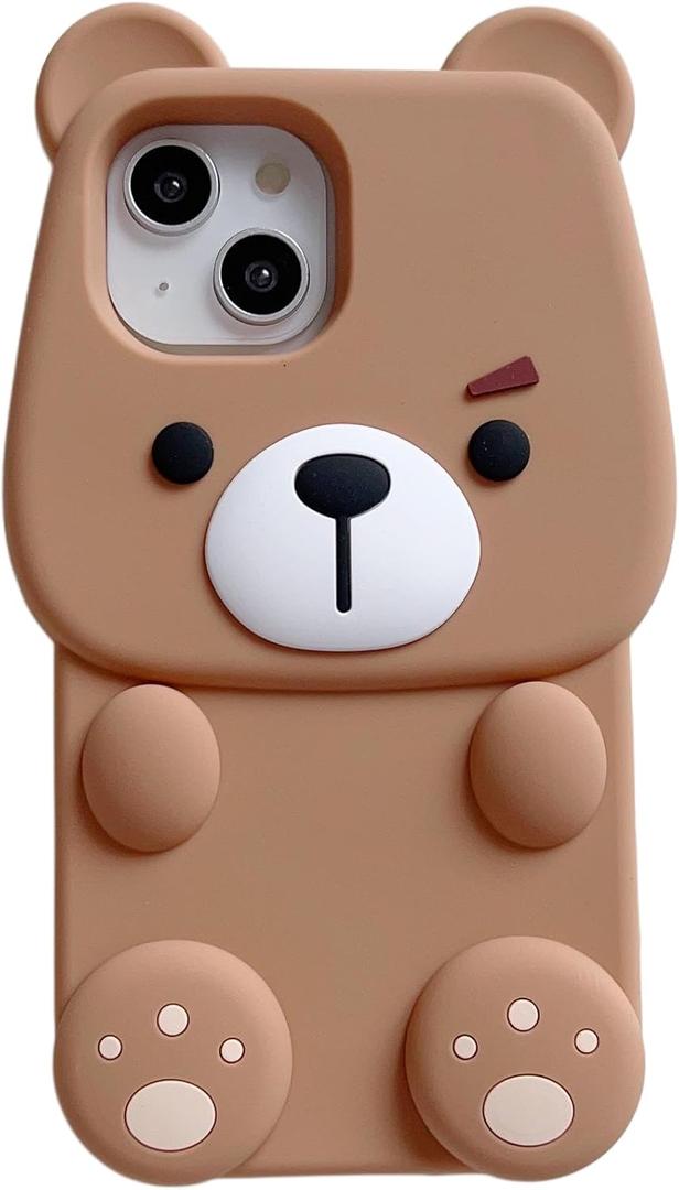 Bear Case for iPhone 16 Pro Max 6.9 inch,3D Cute Kawaii Unique Novel Character Bear Soft Silicone Case for Kids Girls Women - Brown