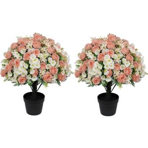 24" Artificial Peony Flowers Topiary Ball, Faux Outdoor Plants
Set of 2, UV Resistant, Potted Fake Bushes and Shrubs in Cement Pots for Front Porch Outside Planter Decor