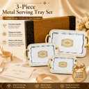 3 Pcs Silver Serving Trays with Handles