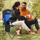 EMERIT 2 Pack Oversized Padded Camping Chair, 350LB Heavy Duty Quad Fold Chair with Arms, Collapsible Outdoor Chairs with Lumbar Back & Cup Holder, Blue（twin Pack)