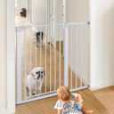 COMOMY 36" Extra Tall Baby Gate for Stairs Doorways, Fits Openings 29.5" to 43.3" Wide, Auto Close Sturdy Safety Dog Gate for House, Pressure Mounted Easy Walk Through Pet Gate with Door, White