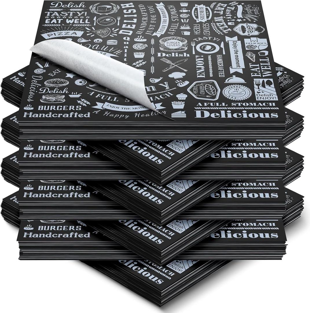 Marspark 400 Pcs Deli Wax Paper Sheets 12 x 12 Inches Square Grease Resistant Tray Basket Liners Hot Dog Wrappers Newsprint Water and Grease Proof Sandwich Wrapping Paper for Food Baking (Black White) (brownred)