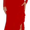 BORIFLORS Women's Bodycon Ruched Mesh Long Sleeve Maxi Dress Mermaid Ruffle Formal Cocktail Party Long Dresses, Large, Red