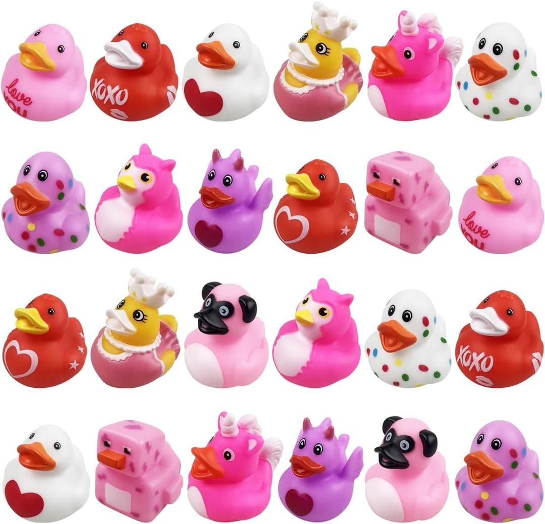 Anditoy 24 Pack Valentines Rubber Ducks Toys Bath Toys for Kids Toddlers Valentines Day Gifts School Class Classroom Prizes Party Favors