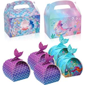 28 Pack Mermaid Party Favor Treat Boxes - Paper Gift Bags, Goodie Candy Present Boxes - Under The Sea Theme Party Supplies Decoration for Girl's Birthday and Baby Shower (Multicolor)