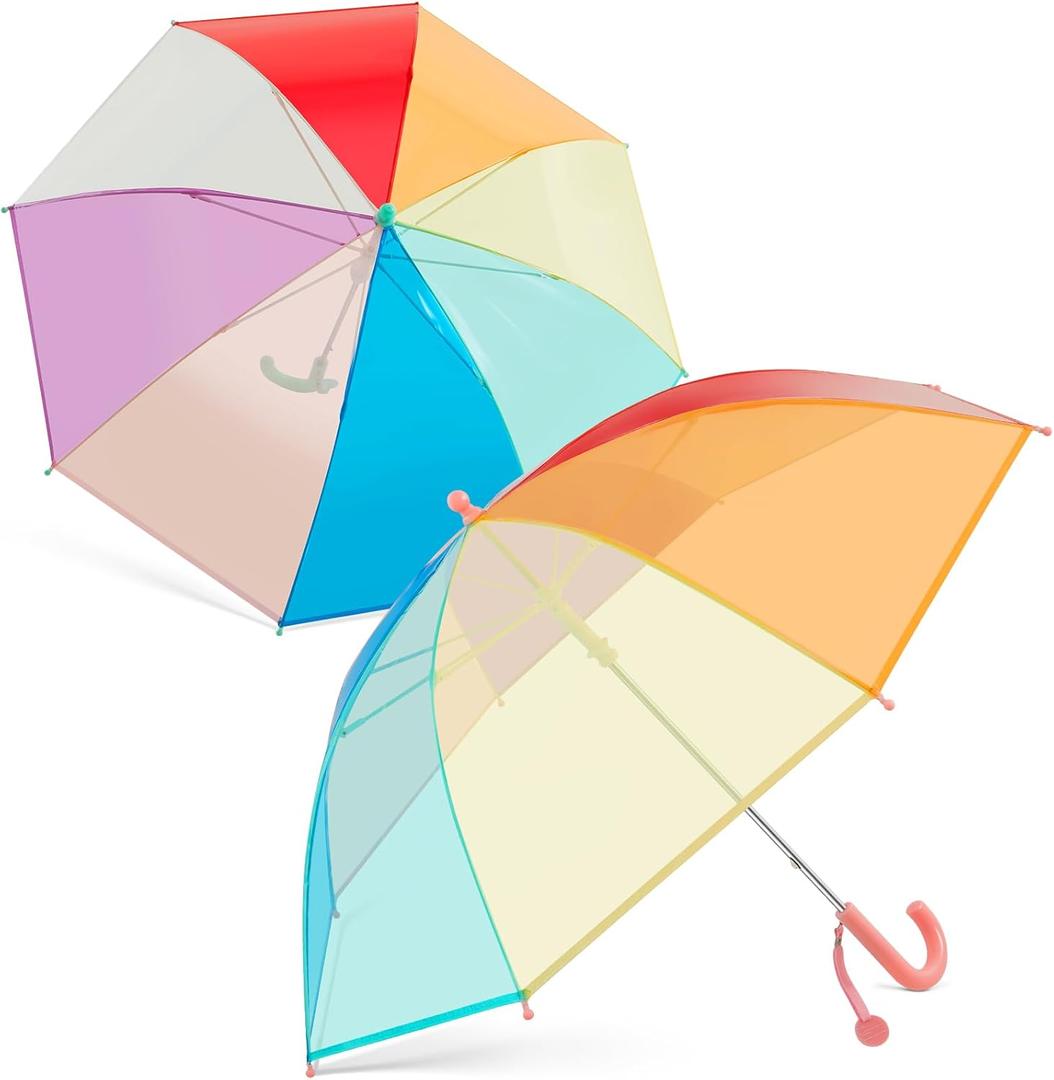 Fabbay 2 Pcs Kids Clear Bubble Umbrella with Easy Grip Curved Handle Transparent Bubble Umbrella for Toddler Girls