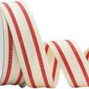 MEEDEE Natural Cotton Stripes Fabric Ribbon 1 inch Red and White Stripe Ribbon for DIY Crafts, Gift Wrapping Home Decor Sewing (10 Yards)