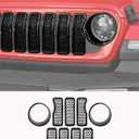 Savadicar Front Mesh Grill Inserts and Headlight Bezels Kit for 2024+ Jeep Wrangler JL JLU 4XE & Gladiator JT - Enhance Your Wrangler's Appearance with Exterior Trim Accessories, 9 PCs, Black