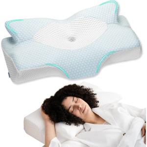 Elviros Cervical Memory Foam Pillows for Neck and Shoulder Pain, Neck Pillow for Sleeping, Side Sleeper Pillows for Adults, Ergonomic Orthopedic Sleeping for Back and Stomach Sleepers (Medium Firm) (Bule)