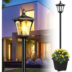 64 Inch Solar Lamp Post Light with Planter, 60 High Lumens Street Light, Solar Post Lights Waterproof for Garden, Pathway, Lawn, Driveway, Front Back Door Outdoor Pole LampWarm 64 Inch Solar Lamp Post Light with Planter, 60 High Lumens Street Light, Solar Post Lights Waterproof for Garden, Pathway, Lawn, Driveway, Front Back Door Outdoor Pole LampWarm