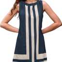 Daacee Women’s Boho Color Block Mini Dress Casual Summer Flowy Sleeveless Striped Dresses Beach Tank Sundress Coverups S