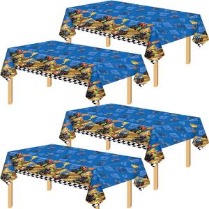 Juexica 4 Pcs Tablecloth Truck Birthday Party Supplies Truck Table Cover Plastic Disposable Theme Table Cloth Cars Theme Decorations for Kids