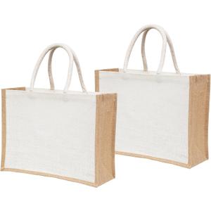 2 Pack Large Jute Tote Bags with Handles 15.8"x11.9"x5.9", Reusable Burlap Gift Bags for Shopping, Beach, Weddings & Return Gift Bag
