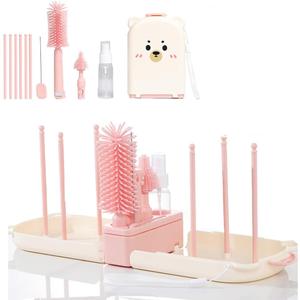 6 In1 Baby Bottle Brush Kit,Portable Silicone Bottle Brush Cleaner Set with Straw Brush,Nipple Brush,Drying Rack,Soap Dispenser,Storage Bag for Travel or Home (Pink) 6 In1 Baby Bottle Brush Kit,Portable Silicone Bottle Brush Cleaner Set with Straw Brush,Nipple Brush,Drying Rack,Soap Dispenser,Storage Bag for Travel or Home (Pink)