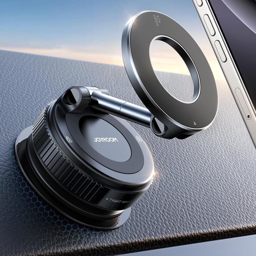 JOYROOM Magsafe Car Mount, Car Mount for iPhone with Strong Magnet, 360 Metal Strut Vacuum Suction Cup Phone Mount for iPhone 17 Air Pro Max/16 15 14 13 12 Series& Android Magsafe Case, Black