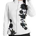 ACEGOLFS Women's Golf Jackets Lightweight Zip up Athletic Jacket Women Long Sleeve Floral Printed Pullover Ruffle Workout Top (Medium, White B-floral), Size Medium