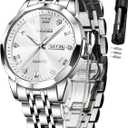 OLEVS Watch for Men Diamond Business Dress Analog Quartz Stainless Steel Waterproof Luminous Date Two Tone Luxury Casual Wrist Watch