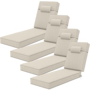 72 x 21 x 4 Inch Olefin Chaise Lounge Cushions, Lounge Chair Cushions with Headrest for Outdoor Furniture - Weather and Fade Resistant Patio Replacement Furniture Lounge Chair Cushion Set of 4 (Light Linen)