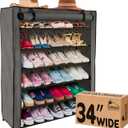 Sundaze Shoe Rack with Cover - 6 Tier Shoe Rack for Front Door Entrance, Sturdy Tall Shoe Organizer for Bedroom, Closet, Garage, Non Woven Fabric Shelf, Grey, Holds Up to 30 Pairs