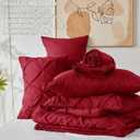 CozyLux Queen Comforter Set Dark Red, 7 Pieces Pintuck Bed in A Bag, Premium Red Comforter Queen Size, Pinch Pleat Bedding Sets with Comforter, Sheets, Pillowcases & Shams