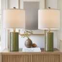 20.25" Small Table Lamps Set of 2 Modern Ceramic Lamps for Living Room, Farmhouse, Bedside, Boho, Green Bedroom, Side Table, End Table