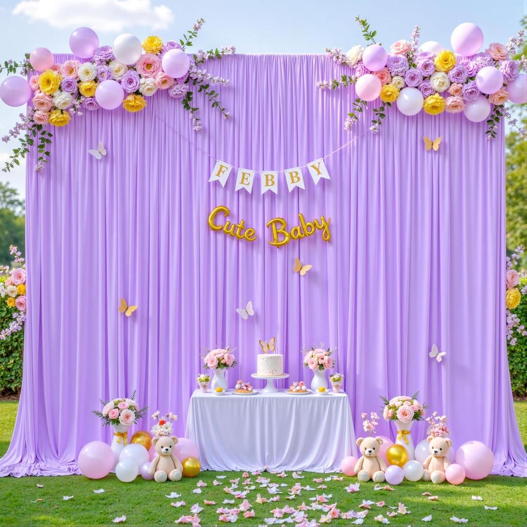 10ft x 7ft Lavender Backdrop Curtain for Parties Wedding Light Purple Wrinkle Free Backdrop Drapes Panels for Baby Shower Birthday Party Photo Photography Polyester Fabric Background Decoration