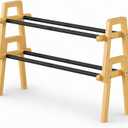 2-Tier Bamboo Shoe Rack Stackable, Shoe Organizer for Entryway and Closet, Modular Small Shoe Storage Shelf, Space-Saving Free Standing, Holds 8-10 Pairs of Shoes, Natural