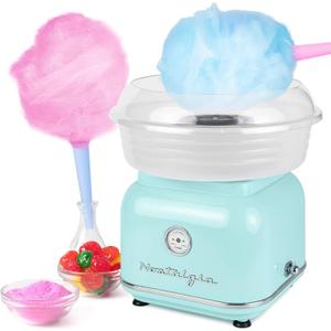 Nostalgia Classic Countertop Cotton Candy Machine, Manual, Retro Vintage Candy Maker Includes 2 Reusable Cones & Scoop, Aqua