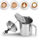 Manual Milk Frother 14oz/400ml Stainless Steel Frothing Pitcher With Handle for Latte Cappuccino Foam