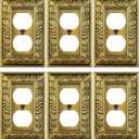 6-Pack Duplex Outlet Cover Plate, Paisley Pattern Antique Brass Metal Wall Plates for Electrical Outlets, 1 Gang Receptacle Cover Decorative Switch Plates and Outlet Covers