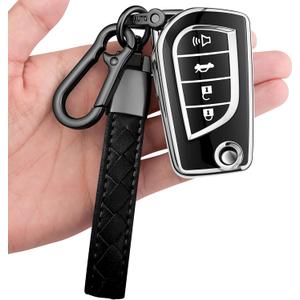 Sindeda for Toyota Key Fob Cover with Keychain Soft Full Protection Case Compatible with 2019-2025 RAV4 LE 2018-2024 Camry LE/SE, 2017-2025 Corolla LE/SE 2018-2022 C-HR LE (4 Buttons, Silver)